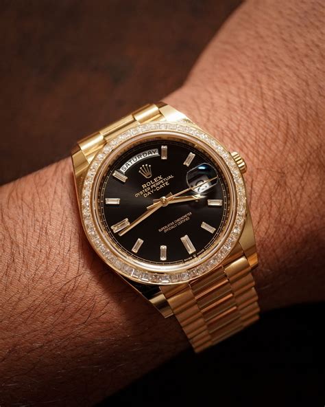 rolex day date goud briljanten bezel|rolex day date dial.